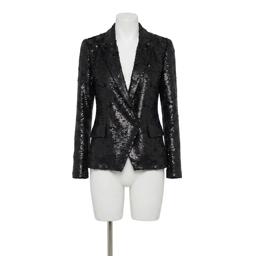 NEW L'AGENCE women's kenzie sequin blazer in matte black sequin